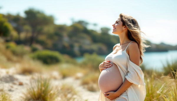 Destination ensoleillée : future maman préparée pour le voyage